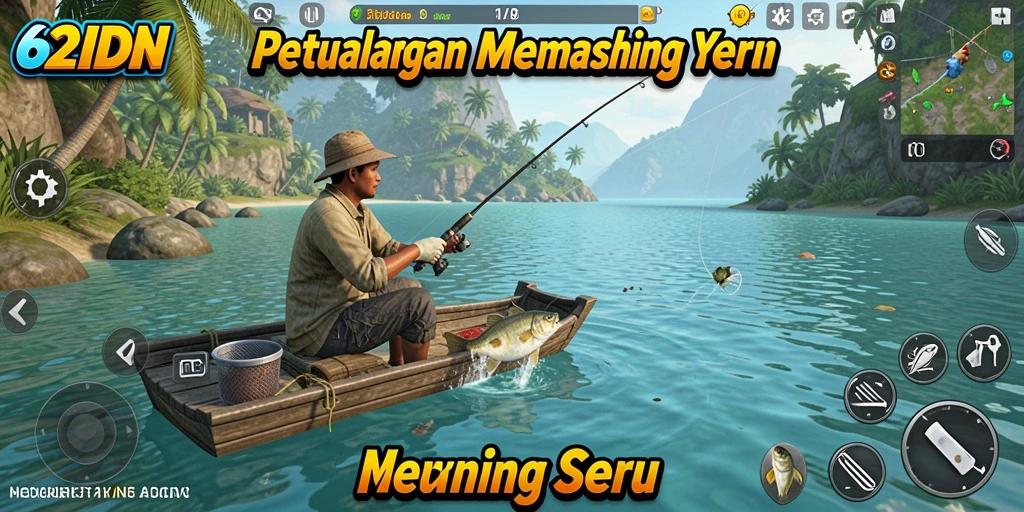 Screenshot gameplay 62IDN menunjukkan aksi memancing yang mendebarkan.
