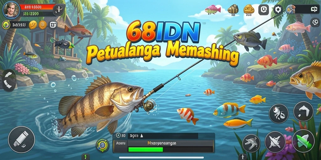Tampilan gameplay seru dalam 68IDN saat menangkap ikan.