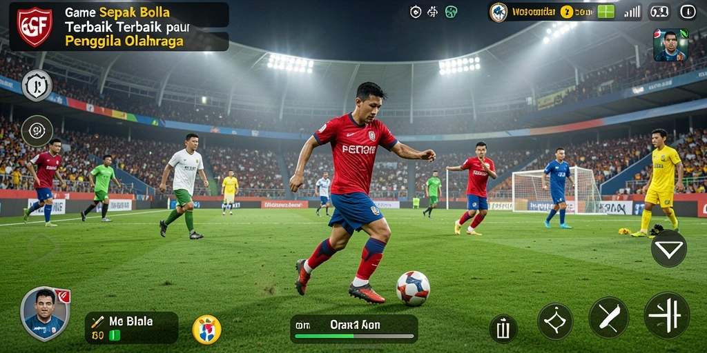 Screenshot utama 6CF menampilkan aksi seru di lapangan sepak bola.