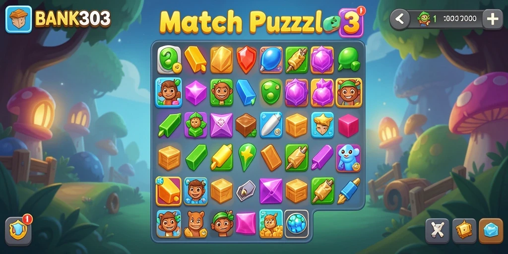 Tampilan gameplay BANK303 menampilkan keseruan mencocokkan elemen.