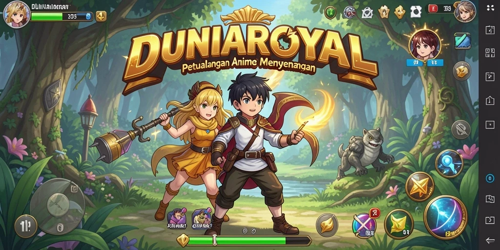 Tampilan permainan DUNIAROYAL dengan karakter anime yang menakjubkan.