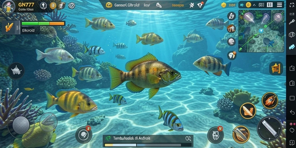 Tampilan gameplay seru di GN777 saat menangkap ikan.