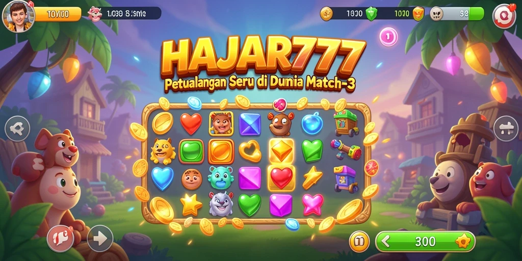 Screenshot gameplay HAJAR777 menampilkan aksi mencocokkan permata yang seru.