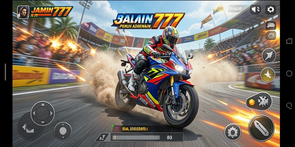 Gameplay menegangkan dalam <strong>JAMIN777</strong> saat balapan motor melawan teman.