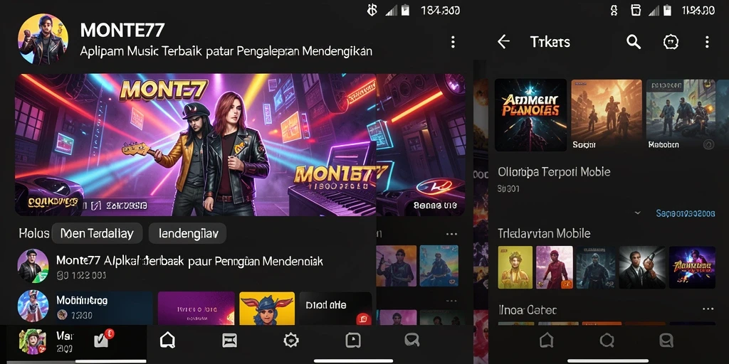 Screenshot gameplay <strong>MONTE77</strong> menampilkan navigasi antarmuka musik yang menarik.